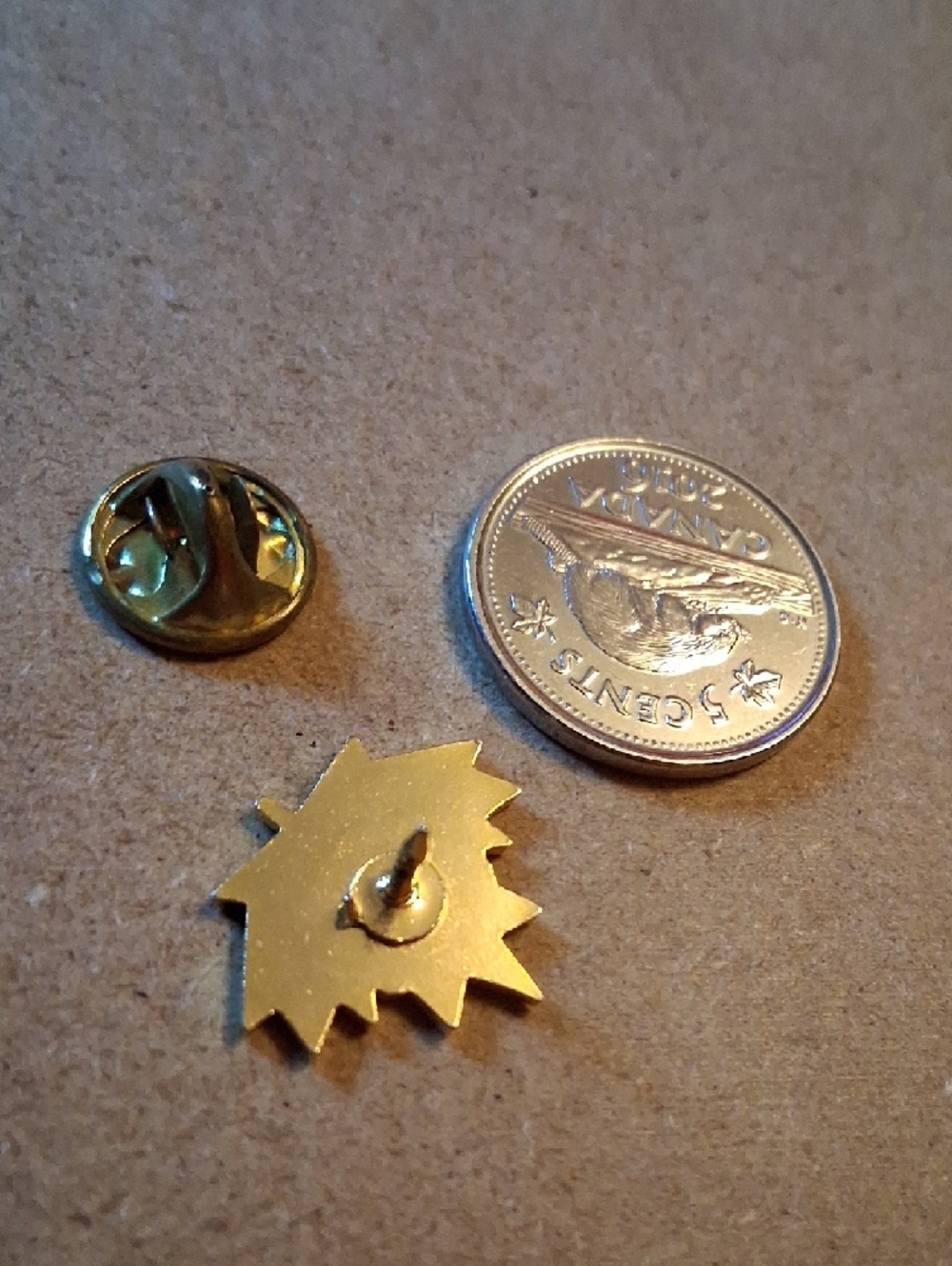 Enamel Maple Leaf Pin with Green School Emblem - Picture 7 of 7